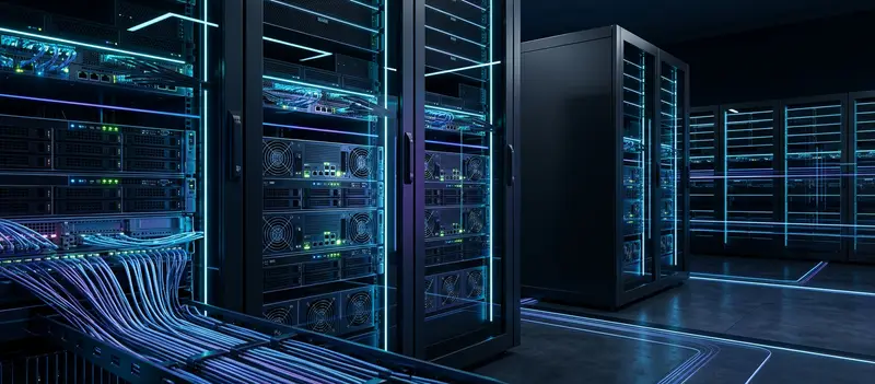 modern server infrastructure network speed cloud technology dark minimal
