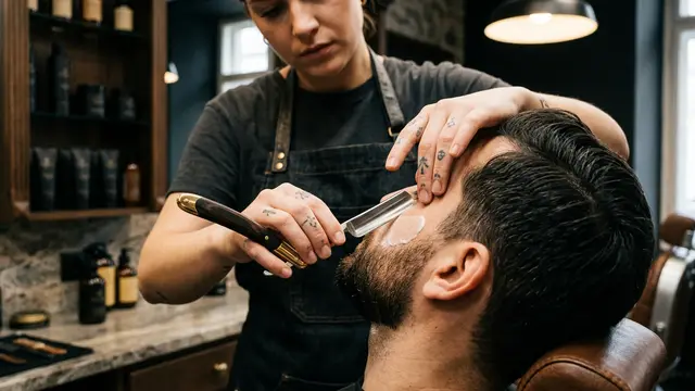beard grooming straight razor close up