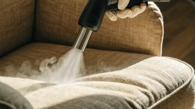 detail of fresh fabric armchair upholstery cleaning