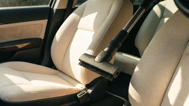 vacuumed pristine car interior fabric seats