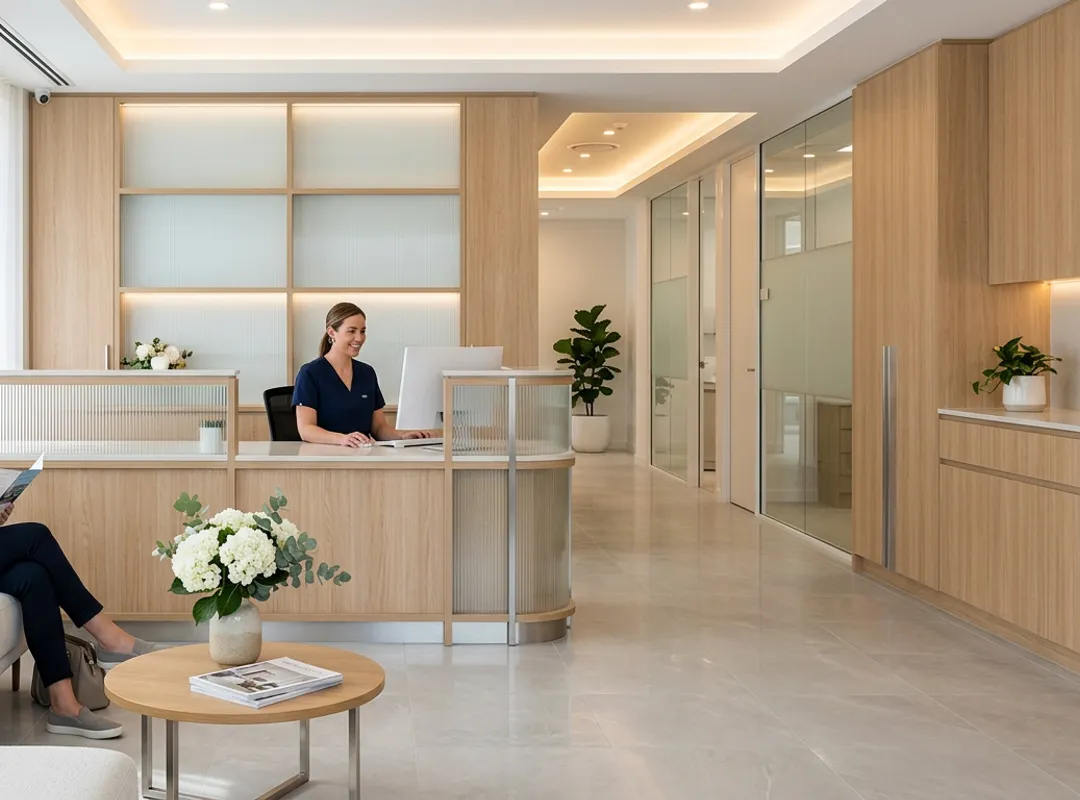 bright clean reception room in modern dental clinic