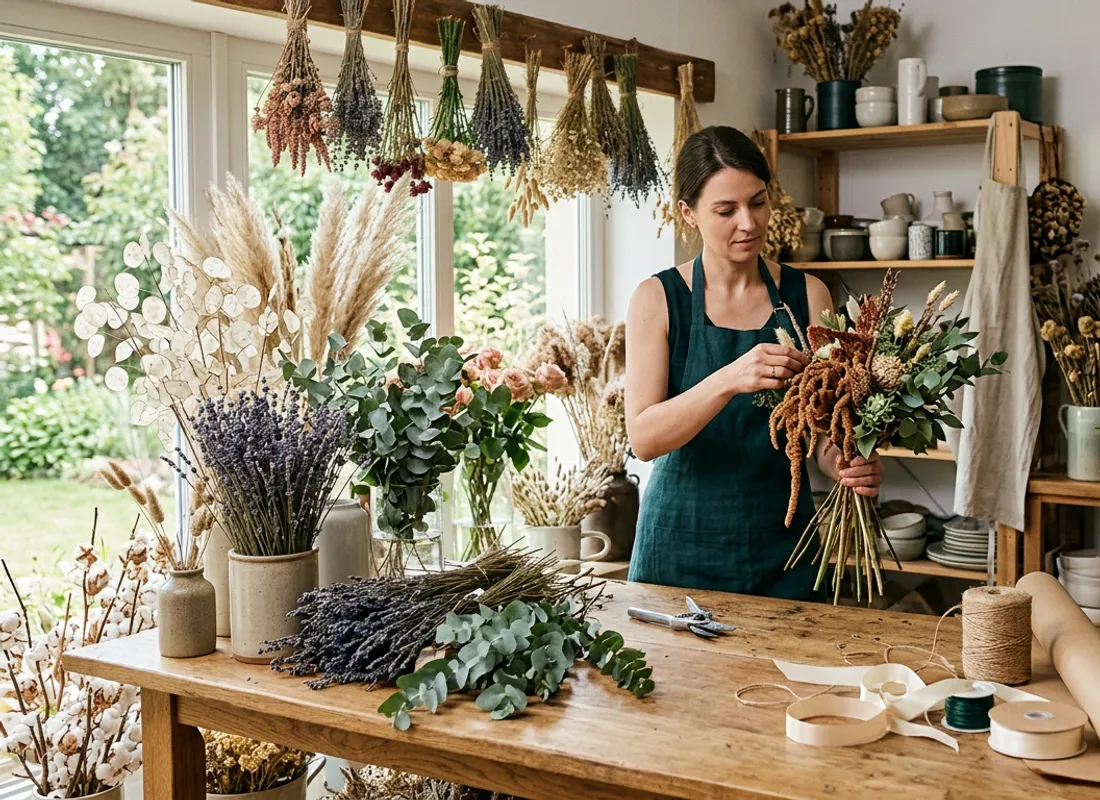 botanical studio atmosphere dried florals fresh flowers workstation