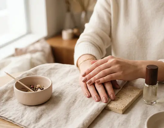 elegant manicured female hands soft natural light