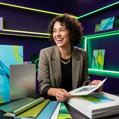 Portrait of smiling female interior design client