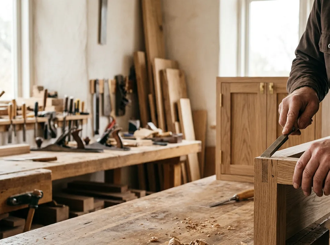 woodworking craft detail solid oak joinery workshop craftsman hands
